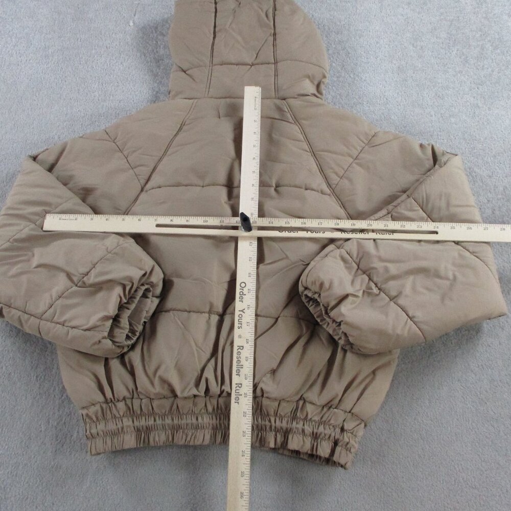 12th Tribe Puffer Jacket Womens S/M Brown Tan Lightweight Hooded Full Zip Coat - Picture 3 of 8